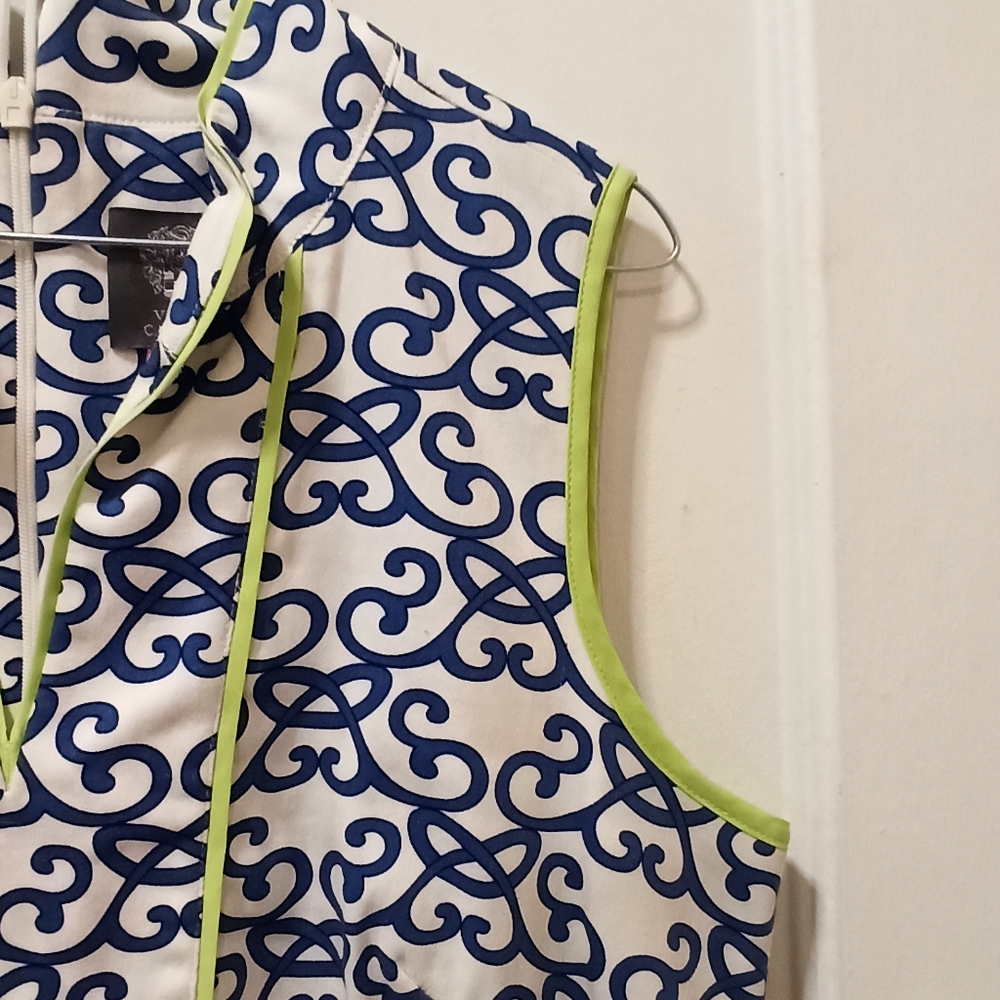 Vince Camuto Navy Blue White Print Sleeveless Cotton Dress Size 6 - Picture 3 of 16